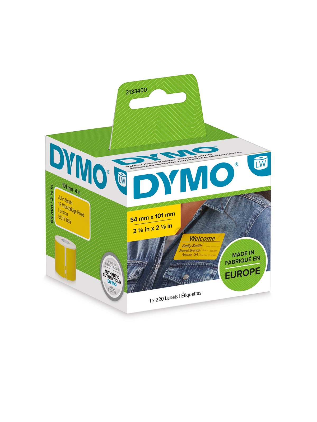 DYMO LabelWriter gelbe Versandetiketten/-Namensschilder (Groß) | 54 mm x 101 mm | Rolle mit 220 leicht ablösbaren Etiketten | selbstklebend