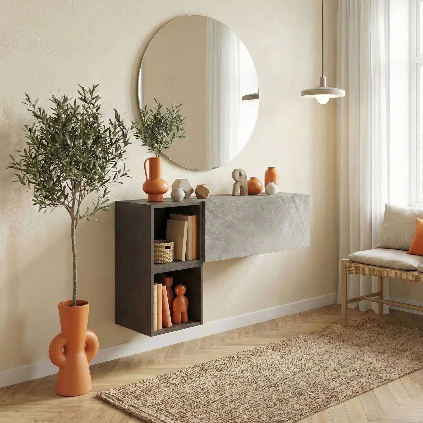 garneroarredamenti Mobile ingresso sospeso 97x56h cm antracite ossido nero Sunset 1001