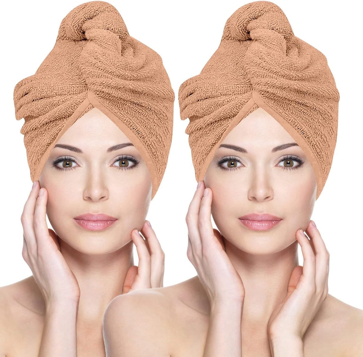 Microfiber Haar Handdoek Haarwikkel Turban Super Absorberend 2 Stuks Large Nude