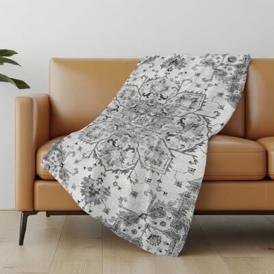Addison Rugs Premium Machine Washable ASB93 Traditional Medallion Sherpa Throw Blanket