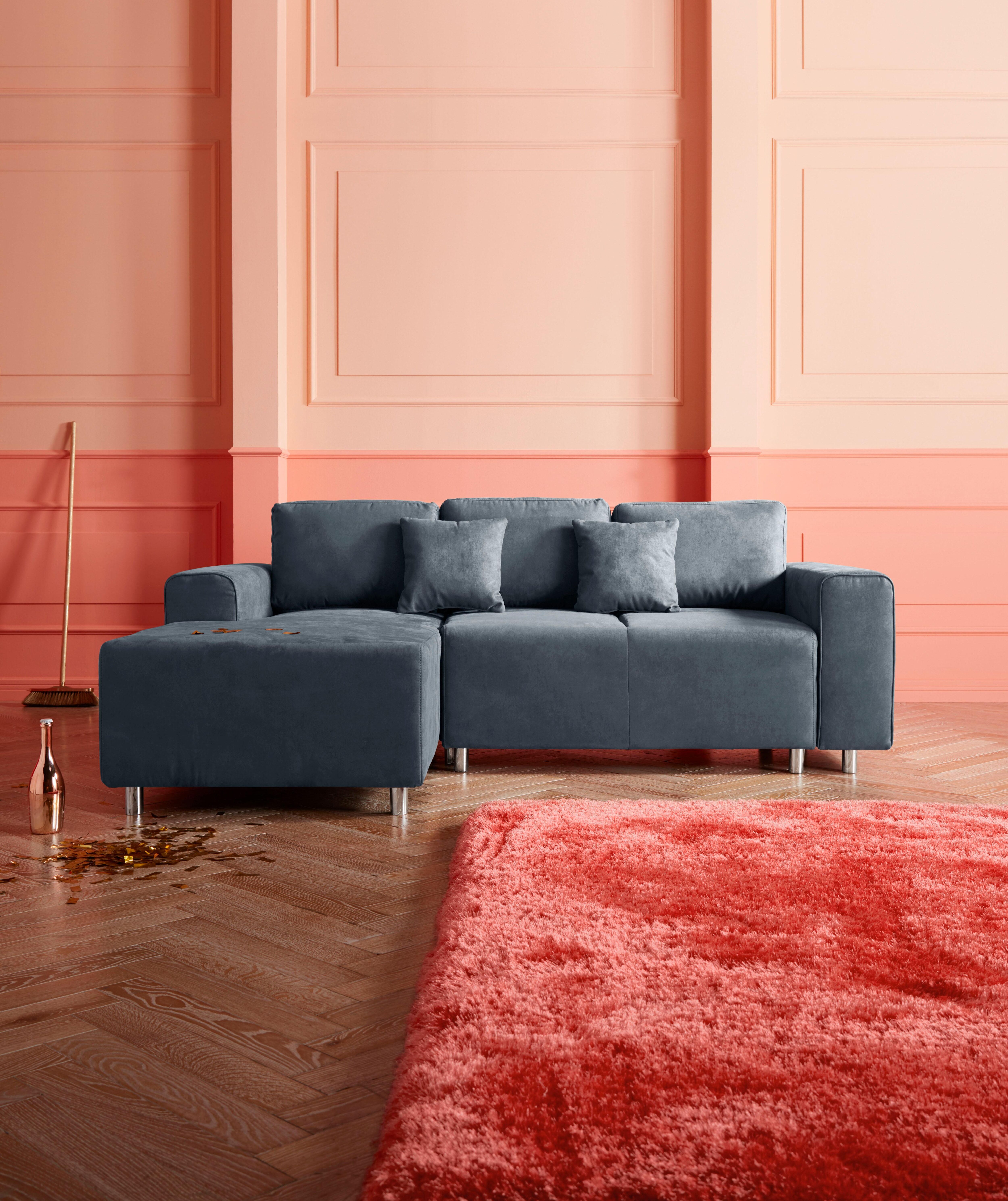 Ecksofa HOME AFFAIRE "Györ", blau (dunkelblau), B:235cm H:88cm T:160cm, Microfaser (100% Polyester);Luxus-Microfaser Lederoptik (100% Polyester);Struktur (100% Polyester);Samtoptik (100% Polyester);Struktur weich (100% Polyester), Sofas, Ecksofa, L-Form, 