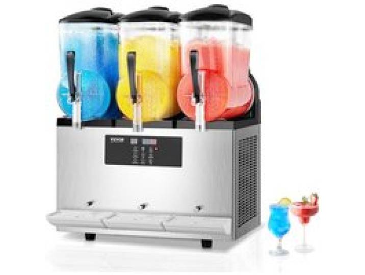 VEVOR Machine à Granité Commerciale 3x12 L Triple Réservoir, Machine à Boissons Glacées en Acier Inoxydable de 144 Tasses, Distributeur de Boissons Frappées Granitas Margarita Smoothie, Cafés Bars