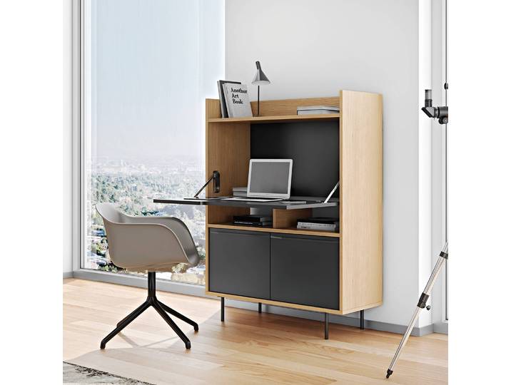 Sekretär Lomborg 104 x 138 x 40cm Schwarz/Braun/Beige