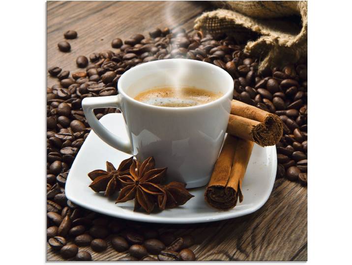 Glasbild ARTLAND Kaffeetasse Leinensack mit Kaffeebohnen , braun (farbe bild(er): braun), B:40cm H:40cm, Bilder, Glasbild, in verschiedenen Grössen