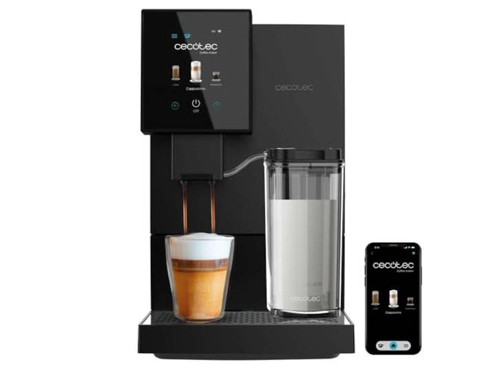 Cecotec Kaffeevollautomat Cremmaet Compactccino Connected, 1350 W, 1,1 L Bis zu 30 Getränke, App-Steuerung, TFT-Touchscreen, 19-bar-Pumpe, Thermoblock, 5-stufiges Mahlwerk und 400-ml-Milchtank