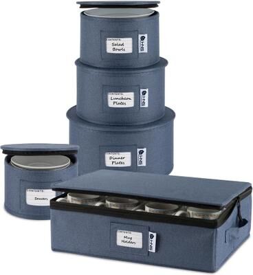 HOLDN’ STORAGE China Storage Hard Shell Containers, Set Moving Boxes for Dinnerware, Glasses, Plates, Mugs and Saucers with Dividers