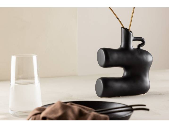 Vase Calvera 19 cm – Skulpturales Designobjekt in Weiß oder Schwarz - Schwarz - Luxusbetten24