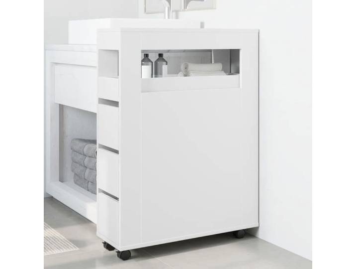 Blanc Armoire étroit de salle de bain JILL'S à roulettes blanc LV3293