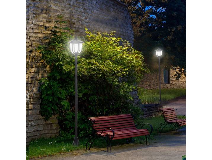 Outsunny Lampadaires Solaires Extérieurs LED 60Lm Noir 2pcs