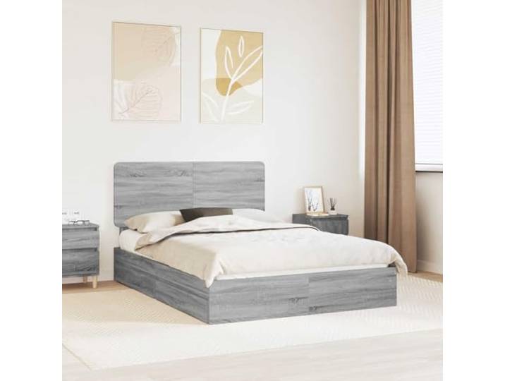 WDGJJFECNMUEHI Holzwerkstoff Stauraumbett Stadtwohnung Grau 160 x 200 cm Aufbewahrungsbett Graues Sonoma 160x200 cm Holzwerkstoff mit Schubladen Bettgestell mit Lattenrost und Kopfteil Stauraumbett