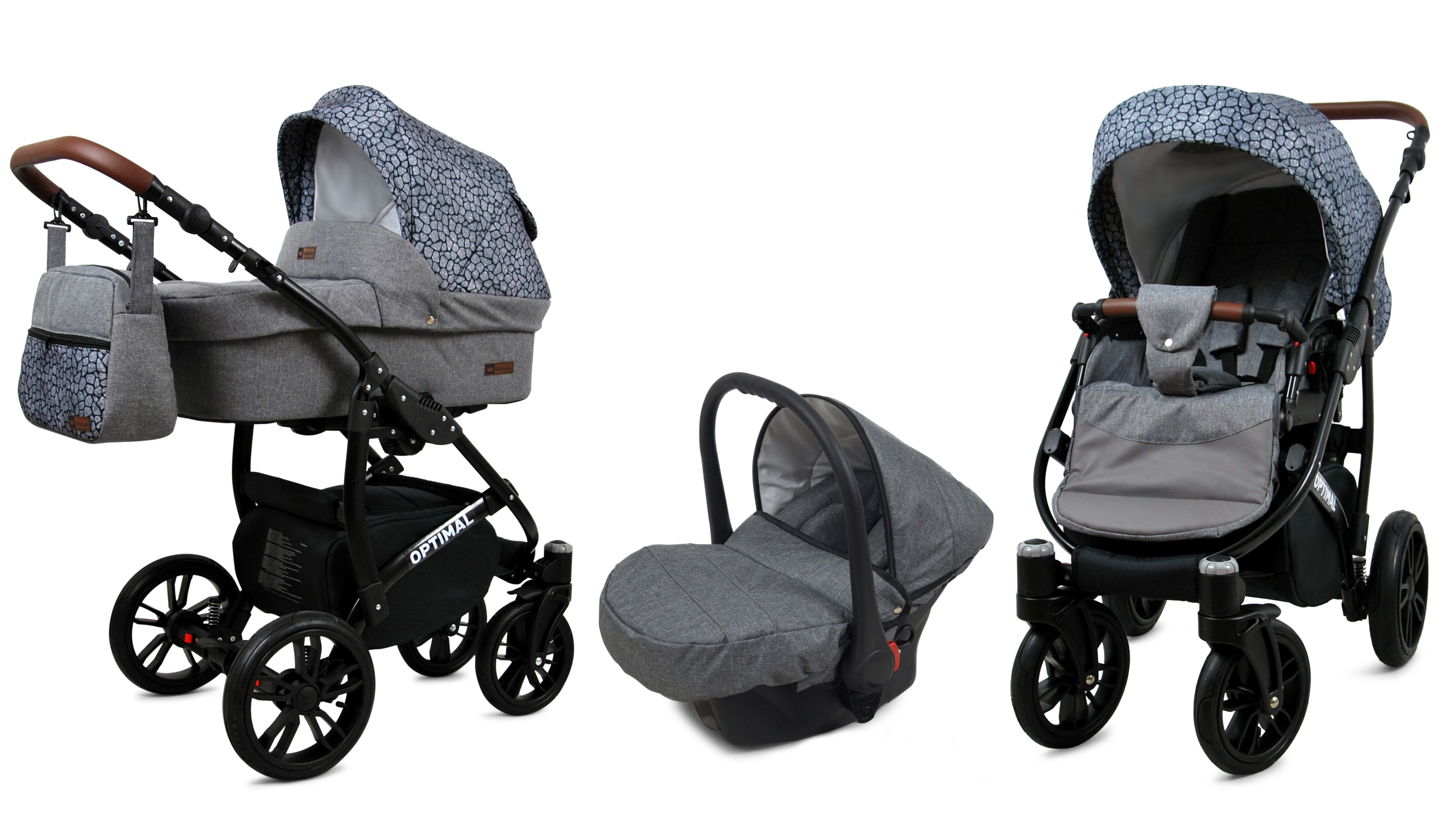 BabyLux Optimal | 3in1 Kinderwagen Set | Silver Stone | Kombikinderwagen | Kinderwagenset | Bug