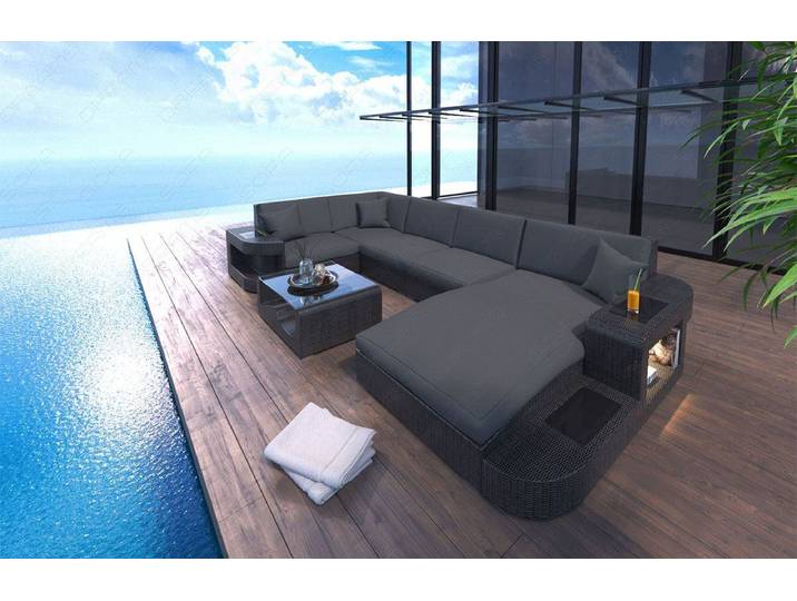 Wohnlandschaft Rattan Wave U-Form aus Stoff