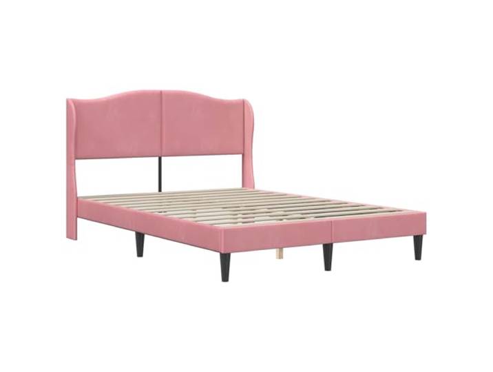 SKTQYQO Bettgestell, Rosa, 140 x 190 cm, Samt Sperrholz, weiches Kopfteil, konische Beine, Unterstützung 140 kg