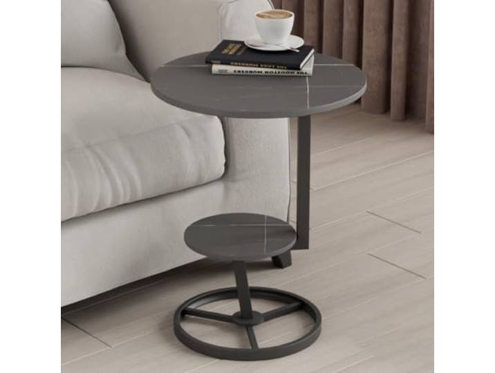 ROHCGHC Beistelltisch, Runder Beistelltisch mit 2 Ablagen for Schlafzimmer(/Black,A)