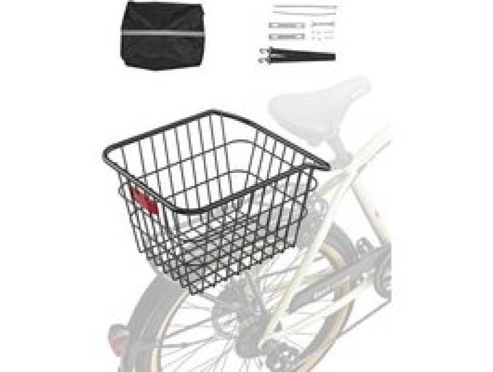 VEVOR Achterfietsmand 375x290x250mm, Metalen Draadmand met Reflecterend Achterlicht & Afdekking, Bagagedragermand, Past op de meeste fietsendragers