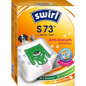 Swirl Staubsaugerbeutel S 73 MicroPor Plus Anti Odour, mit Ersatzfilter, für Staubsauger Siemens und Bosch, 4 Stück