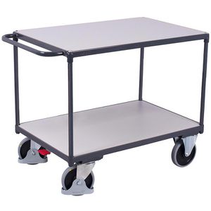 VARIOfit Tischwagen sw-600.562, ESD, Metall & Holz, mit 2 Etagen, Tragkraft 500kg, 1000 x 600mm