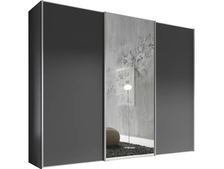 Schwebetürenschrank, Holzwerkstoff, Grau Vulkan, 280×222×68 cm, Mit Spiegeltür, Modern, Staud