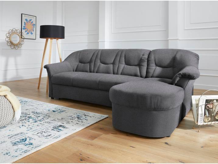 Ecksofa, Grau, 232x146 cm, Luxus-Microfaser, Mit Federkern & Recamiere Rechts, Klassisch, Domo-Collection