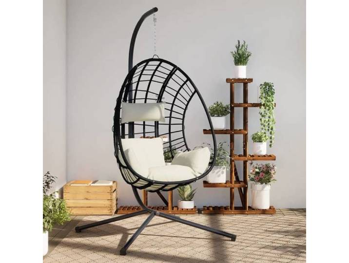 En solde  Chaise suspendue - BURKE - fauteuil œuf suspendu - en forme d'œuf et support beige rotin et acier J5859