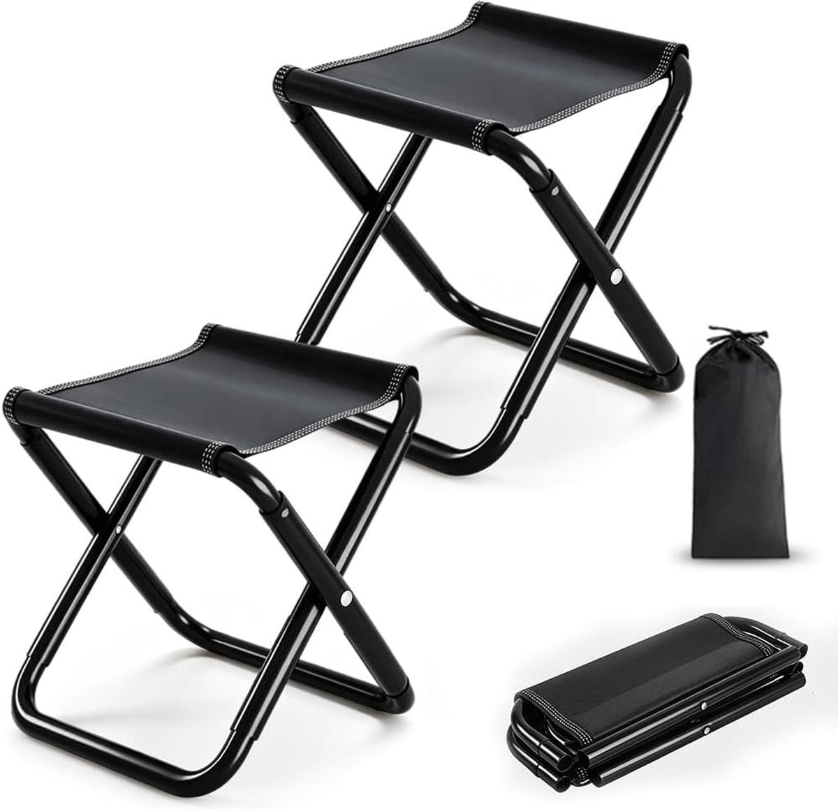 Set van 2 draagbare opvouwbare klapkrukken met opbergtas voor outdoor, camping en tuinieren