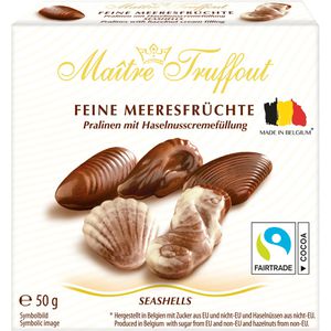 Maitre-Truffout Pralinen Feine Meeresfrüchte, 5 Stück, belgische Milchschokolade & Haselnusscreme, 50 g