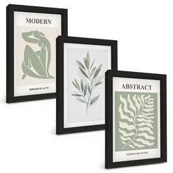 BILDER SET 3er Set - 20x30 cm Schwarzer Rahmen - Matisse Aquarell Boho-Design