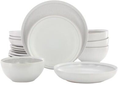Gibson Elite 16 Piece Everyday Use Round Stoneware Dinnerware Set in Linen