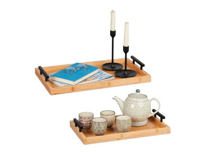Relaxdays Tablett 2er Set aus Bambus