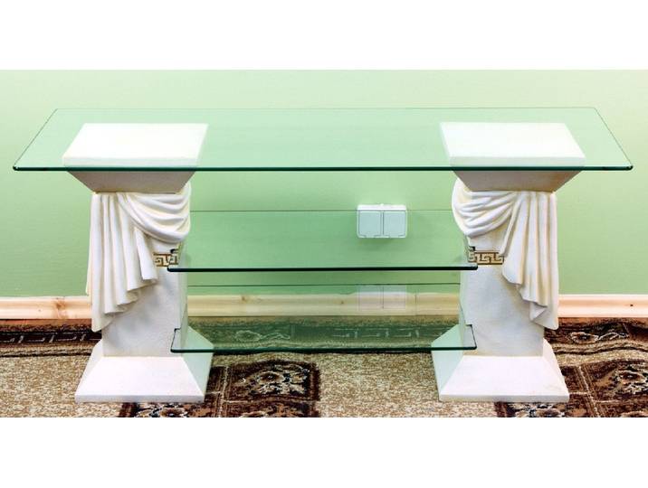 Xlmoebel Glastisch Elegante Glasvitrine mit Regal für modernes Wohnzimmerdesign (1-St., Regal mit Schärpe Material: Acryl/Stuck 57 cm Höhe), Hergestellt in Europa