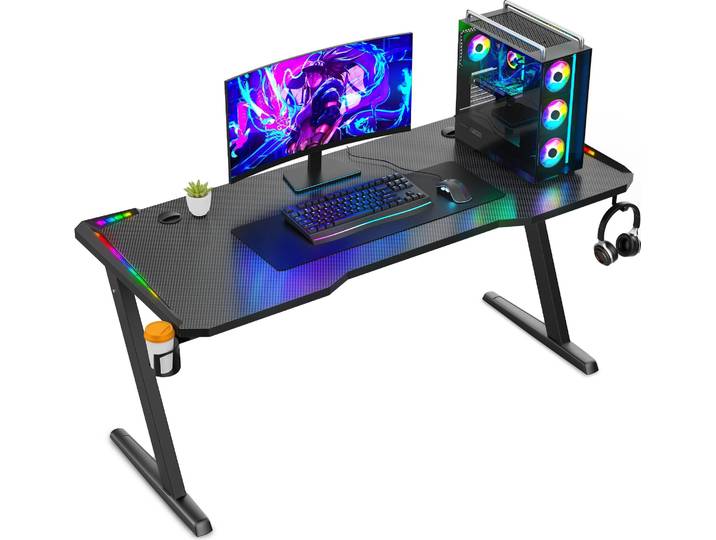 Avalo Bureau Gaming - 120x60x73 cm - Bureau de jeu avec éclairage LED - Table - Noir