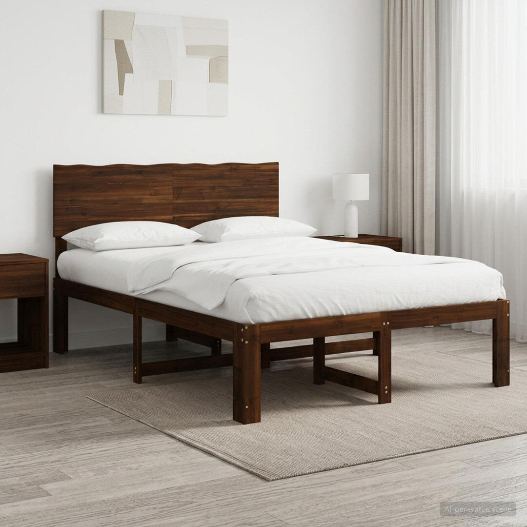 Brayden Studio Solid Wood Bed Frame Dark Brown European Double (140 x 200 cm)