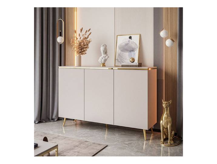 ALLHOUSE24 Kommode LAURA 140 cm Breite KASCHMIR Sideboard Dreitürige Kommode GOLD (1x Kommode), Breite 140 cm