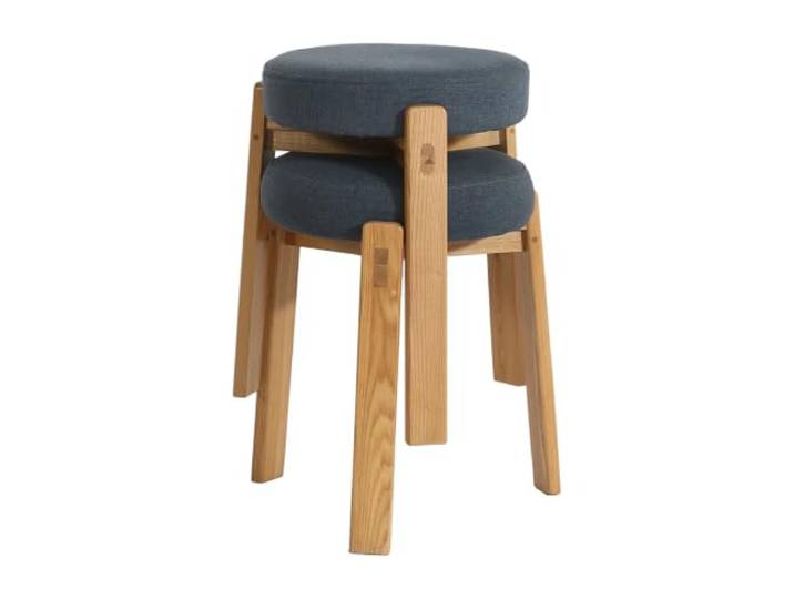LIMHOME Gepolsterter Hocker aus Eschenholz, Blaugrau, 3er Set
