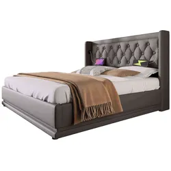 Polsterbett 140x200 cm Schwarz aus PU mit Stauraum – elegantes Design und praktische LED-Beleuchtung