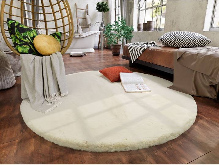 Hochflor-Teppich OCI DIE TEPPICHMARKE ALISSA, Fell Haptik , beige (creme), H:38mm Ø:120cm, Polyester, Teppiche, Hochflor-Teppich, Kuschelig softer weicher Flor, Kaninchen Fell Haptik, getuftet