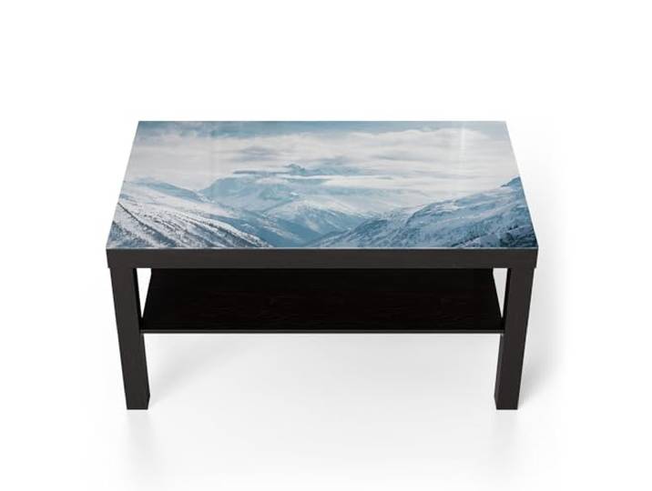DEQORI Glastisch schwarz groß 90x50 cm Motiv Alpenmajestät ausgefallener Beistelltisch aus Glas Hochglanz Couchtisch fürs Wohnzimmer moderner Couch Tisch mit Design