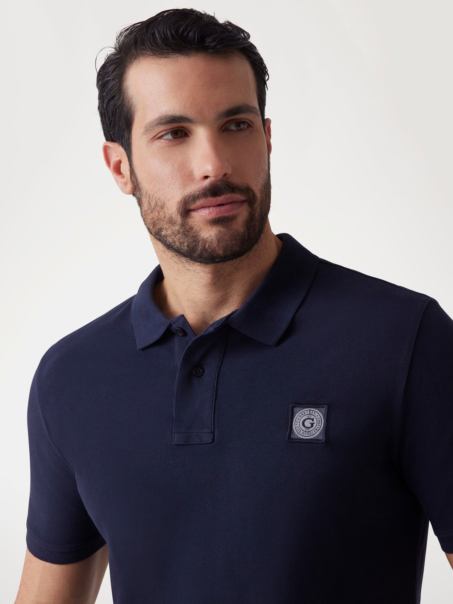 Poloshirt GUESS, Herren, Gr. S, blau (smart blau), Jersey, Obermaterial: 100% Baumwolle, unifarben, slim fit normal, Rundhals, Bündchen, Shirts Poloshirt, Slim Fit, gewaschene Qualität smart blau S
