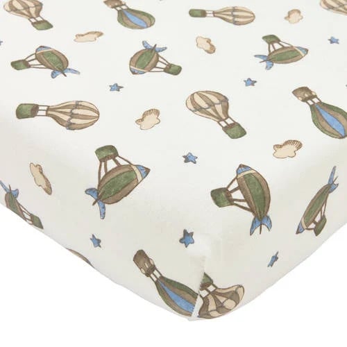 Meyco wieg hoeslaken Air Balloons ecru/groen/blauw