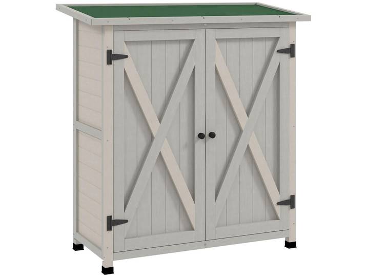 ComfortXL Gartenschrank Asphaltdach Hellgrau, Grau, Holz, 55x117x110 cm, Gartenzubehör, Geräteschuppen