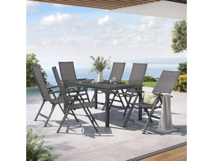 OUTLIV. Jacob Gartenmöbel-Set L verstellbar (6 Plätze) Tisch 155x90cm Dunkelgrau