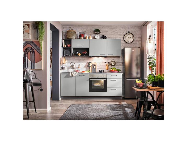 Express Küchenleerblock, Hellgrau, nur wie online abgebildet bestellbar, 205 cm, Made in Germany, in den Filialen seitenverkehrt erhältlich, vormontierter Korpus, Küchen, Küchenzeilen & Küchenblöcke, Küchenzeilen ohne Geräte