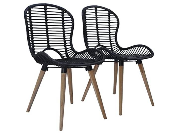 KGHFDVB Esszimmerstühle 2 STK. Schwarz Natur Rattan mit Holzbeinen Wasserabweisend, pflegeleicht, stabil, Vintage-Design, einfache Montage, 110 kg belastbar