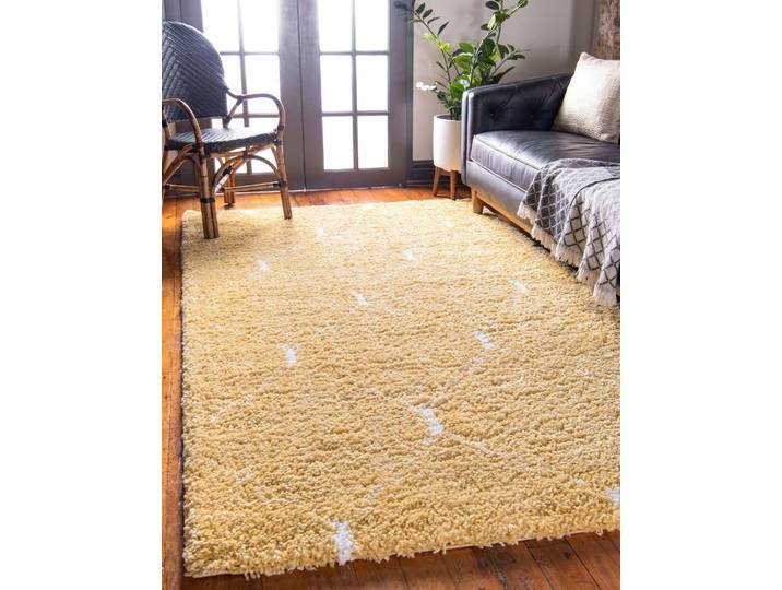 Hochflor-Teppich Temara Shag, LAGERRÄUMUNG , gelb (gelb, elfenbeinfarben), B:152cm H:51mm L:244cm, Polypropylen (PP), MYFLAIR MÖBEL & ACCESSOIRES, Teppiche, Hochflor-Teppich, gewebt, Rauten Design, weich & kuschelig