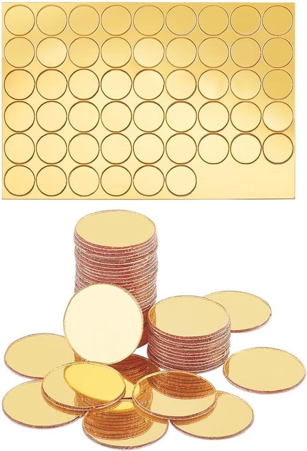 100 Stuks Gouden Ronde Zelfklevende Acryl Spiegeltjes voor Creatieve Projecten, Diameter: 1,78 cm