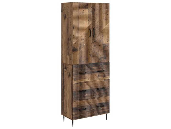 HKTMGDNG 2er Set Kommode Altholz-Optik 66x34,5x90 cm Holzwerkstoff Flexibles 2-teiliges Schrankset in Altholz-Optik für Wohnzimmer und Büro mit verstellbaren Böden und 3 Schubladen.