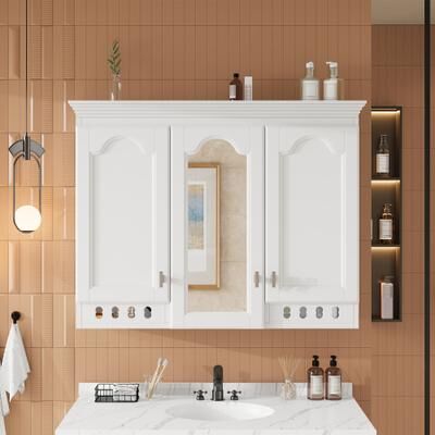 Modern Wall-Mount Mirror Cabinet with Adjustable Storage and Soft-Closing Hinges