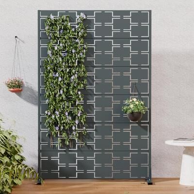 Lirago Outdoor Privacy Screen Metal Freestanding Patio Screen with Modern Geometric Cutouts Decorative for Backyard Deck Balcony Garden