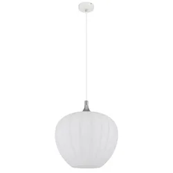 Pendelleuchte Hängeleuchte Esszimmerlampe 1xE27 Glas weiß gemustert verchromt