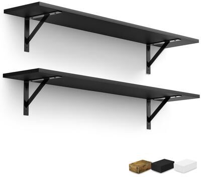 Sorbus 47.3 in Wood Wall Shelves with Black Metal Brackets, 2-Piece Set